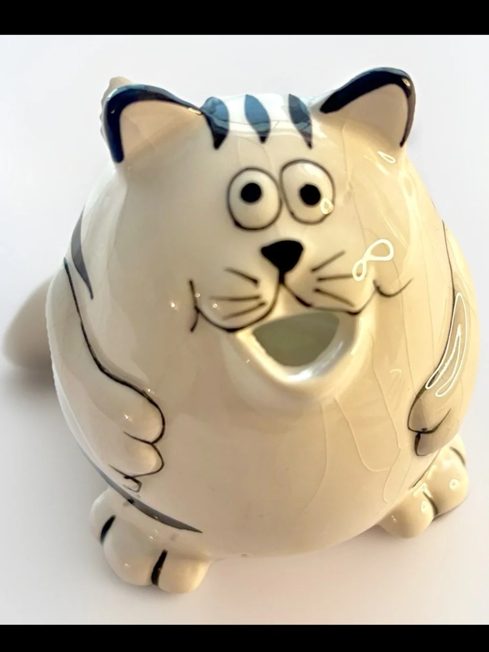 2pc Set Vintage Pier 1 Black White Cat Teapot & Creamer Mouse Fat Chubby Chester